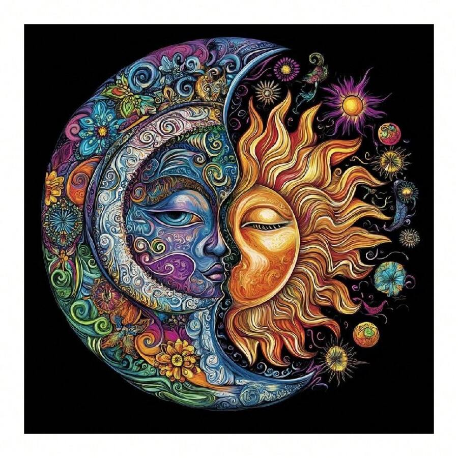 1/2pcs Adult Acrylic Paint By Numbers Kit, Moon And Sun Pattern, Acrylic Paints On Canvas, DIY Hand Painted Home Decor, 40x40cm/16x16in, Frame Not Included