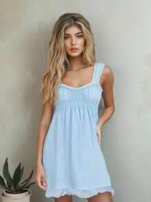 Women Summer Sleeveless Dress Floral Embroidery Loose Party A-Line Dress For Beach Club Streetwear - Màu xanh lam - Xem 3