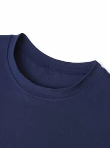 Tween Girls Casual Cat Print Round Neck Short Sleeve T-Shirt, Summer Top - Navy Blue - View 5