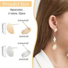 MAGICALCUTDIE 32Pcs 2 Colors Brass Stud Earring Findings With Loop Flat Round Earring Pin Studs Gold Plated Disc Earring Findings For DIY Earring Making Supplies