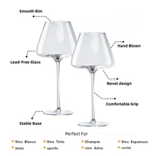 透明无铅水晶红酒杯套装，红酒杯，白葡萄酒杯，适合婚礼、生日和周年纪念日。8盎司/20盎司/24盎司，送给父亲的礼物 - 透明 - 查看 7