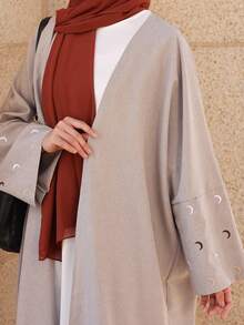 1 peça moda simples tamanho único multicolorido lua bordado feminino cor sólida roupa do oriente médio saia longa elegante cardigan punho bordado vestido robe abaya adequado para festivais diários