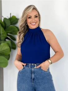 DUNA RUFFLED HIGH NECK TANK TOP NEW - Màu xanh hải quân - Xem 2