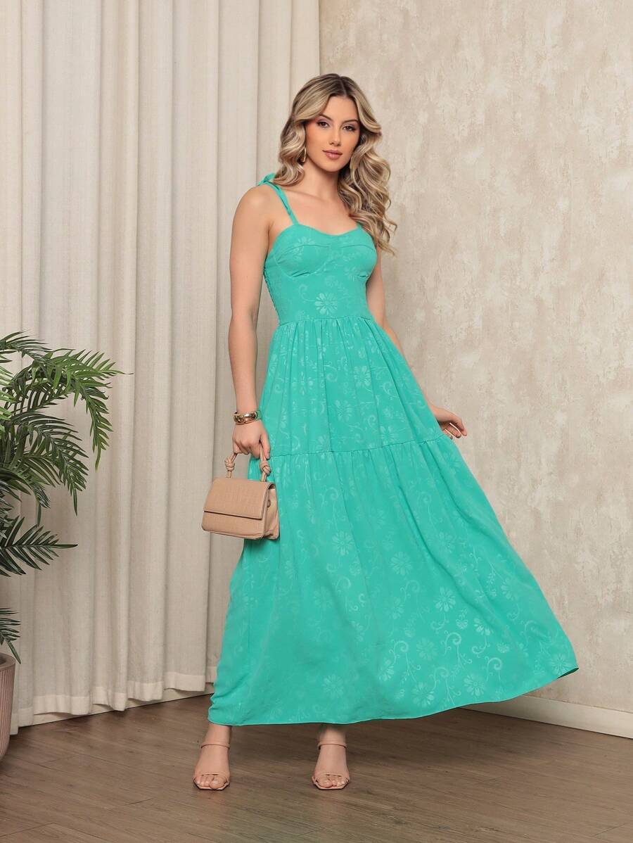 Long Dress With Straps And Loose Cups - Mint Green - View 1