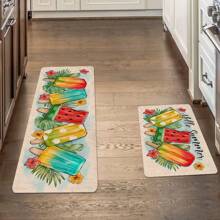 1/2pcs "Hello Summer" Kitchen Carpet Set, Fruit Popsicles Design Floor Mat, Soft Non Slip, For Kitchen, Living Room, Bedroom, Versatile Home Decor, For Indoor/Outdoor Use