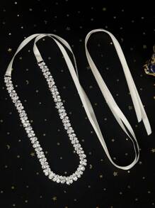 1pc Rhinestone Luxurious Wedding Dress Sash, Handmade Ladies Fashion Waist Belt Valentine's Day Accessories - Silver - View 9