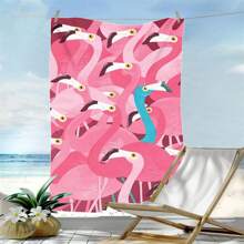 1pc Oversized Flamingo Printed Beach Towel, Extra Large Ultra Soft Quick Dry Beach Blanket - Skin-Friendly And Portable, Suitable For Fun Trips, Yoga, Picnics And Pool Parties