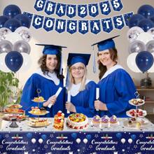 Graduation Decorations Class Of 2025, Blue Graduation Decorations 2025, Congrats Grad 2025 Banner Backdrop Balloons Tablecloth, 2025 Graduation Party Decorations For College Nursing - 銀藍 - 查看 2