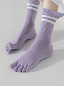 3 pares de cómodas medias de dedo con rayas - Medias hasta el tobillo para mujer de otoño - Suaves, transpirables, cómodas, sencillas, elementos esenciales de calzado con estilo