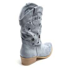 Botas occidentales de tacón bajo con recortes calados - Estilo vaquera - Azul - Ver 5