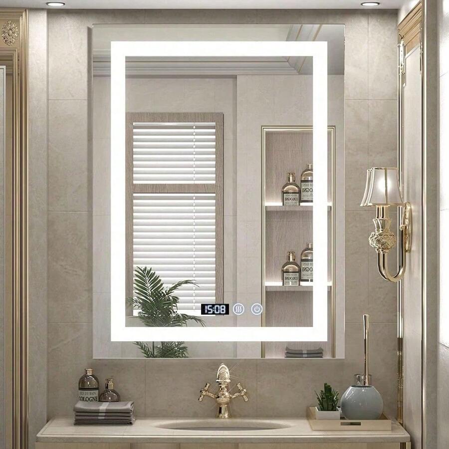 Espejo Led,Espejo para Baño 50 x 70 CM,Espejo de Pared Regulable y con 3 Temperaturas de Color, Botones táctiles Inteligentes con Ajuste de Hora, función de Memoria y desempañado HD - 1 - Ver 1