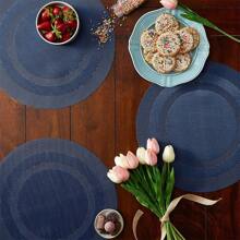 Set aus 6 runden 15 Zoll gewebten Tischsets, maritimes Blau, für Innen- und Außenbereich, geeignet für Esszimmer, Wohnzimmer, Küche im täglichen Gebrauch