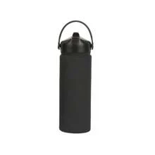 1pc 500ml/17OZ Stainless Steel Outdoor Sports Water Bottle, Wide Mouth Portable With Handle, Rubber Coated Soft Touch, Premium
