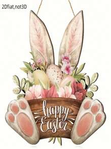 1pc Charming Easter Bunny Wooden Dream Catcher, 7"X7.87" - Unique Rabbit Ear And Paw Print Design, Colorful Flowers, "Happy Easter" Engraved - Suitable For Bedroom, Garden, Kitchen Decor, Rabbit Accessory Gifts Birthday Graduation