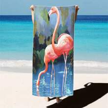 1pc Oversized Flamingo Printed Beach Towel, Extra Large Ultra Soft Quick Dry Beach Blanket - Skin-Friendly And Portable, Suitable For Fun Trips, Yoga, Picnics And Pool Parties