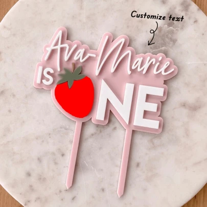 1Pc Personalized Strawberry Cake Topper, First Birthday Laser Cut Cake Topper, Customized Age Cake Topper, Birthday Cake Sign, Strawberry Theme Birthday Party Decor,Multi-Functional, Ornamental,Reusable,Exquisite,Stylish,High-Quality,Colorful,Modern,Custom,Personalized,Unique,Home Refresh,Customized Cake Tags