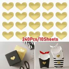 240Pcs/10 Sheets Golden Heart Handmade Cake Candy Packaging Sealing Label Sticker Baking DIY Gift Party Stickers Seal