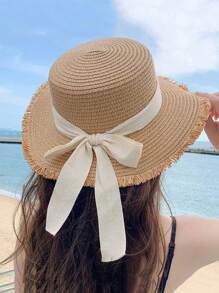 DAZY 1顶女士时尚草帽，饰有蝴蝶结，优雅波西米亚风格遮阳帽，适合海滩、旅行、日常穿着和派对。 - 草帽 - 查看 2