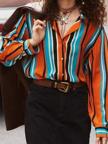 2025 Spring/Summer New Loose Long Sleeve Top, Chic Versatile Printed Blouse - Orange - View 3