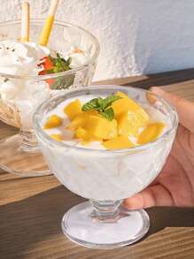 2 件北欧风格大容量优质冰淇淋玻璃碗，创意高脚饮料杯，透明鸡尾酒杯，酒杯，高档沙拉碗，砖纹设计