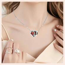 PARCOM 镀银串珠首饰 DIY 诞生石心形吊坠系列，适用于手链和项链，是生日和节日送给朋友的完美珠宝礼物 - 心形生辰石紅色 - 查看 4