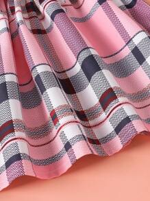 Baby Girl Sweet Bowknot Plaid Printed Suspender Style Cap Sleeve Dress, Spring/Summer