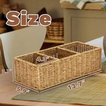 Wicker Basket With 3 Compartments, Woven Baskets For Organising, Storage Basket, Toilet Tank Basket, Bathroom Counter Organiser, Bedroom Organisation, Resin Wicker 1pc, Toilet Paper Basket,Bathroom Basket - Brown - View 9