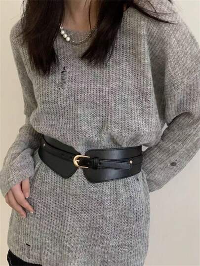 1 件女式春夏宽边复古弹力腰带 PU 皮革时尚搭配西装外套腰部弹力装饰腰带展现您的完美身材紧身胸衣女式紧身胸衣腰带配饰女式连衣裙西部牛仔女牛仔乡村服装复古