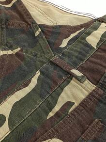 Summer Denim Overall Dress For Women  Solid Color/Camouflage/Flag Print Sleeveless Suspender Skirt With Pockets For Girls - Army Green - View 7