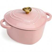 Local Warehouse Paris Hilton Enameled Cast Iron Dutch Oven Heart-Shaped Pot With Lid, Dual Handles, Works On All Stovetops, Oven Safe To 500 ° F, 2-Quart, Pink - 粉色 - 查看 1