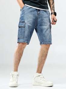 Idopy Men`S Street Hip Hop Denim Cargo Shorts Jeans With Multi Pockets - Blue - View 3