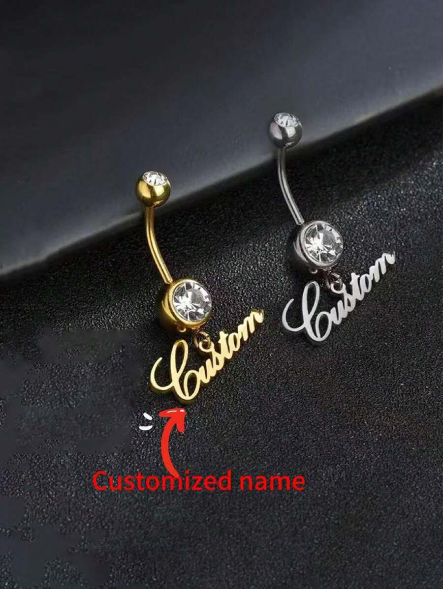 One Piece Custom Fashion Charm Custom Name Sexy Belly Button Piercing Belly Button Ring Personalized Letter Love Pendant Synthetic Zirconia Jewelry Home Party Gift For Girlfriend Or Lover Birthday Gift, Valentine's Day Gift, Gold, Silver, Stylish, Colorful, Vintage, Unisex, Hipster, Simple, Casual, Custom, Personalized, Unique, For Anniversaries, For Birthdays, For Graduation, For Prom, For Party, Jewelry Women, Elegant Outfit, Customized Anklets, Waist Chains & Belly Button Studs, Street Casual Chic
