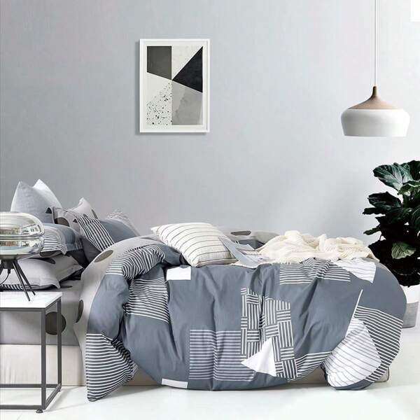 1SET conjunto de algodão estampado com listras geométricas simples