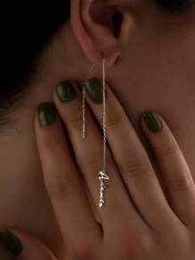 Custom Name Long Chain Threader Earrings For Women Girls Personalization Name Dangle Drop Earring Stainless Steel Jewelry Gift