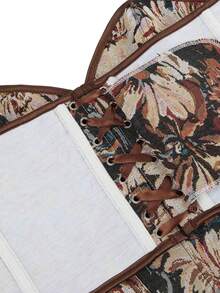 Plus Size Floral Print Backless Tie Corset Top, Suitable For New Year Party, Valentine's Day, Holiday, Easter Dress, Halloween Costume, Vintage - Black - View 6