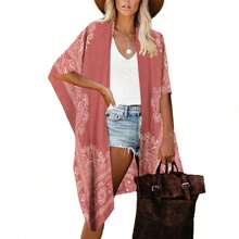 Beautiful Nomad Women's Printed Casual Loose Fit Kimono Cover Up - Redwood - View 1