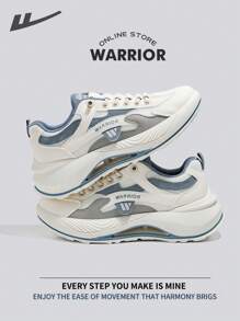 WARRIOR 勇士春夏轻便舒适透气跑鞋简约风格休闲时尚运动鞋全年适用耐磨全天穿着训练运动鞋舒适街头风格厚底男鞋 - 米/藍灰/灰 - 查看 4