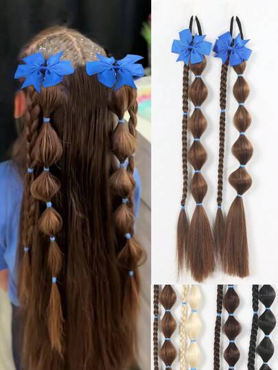 2pcs Cosplay Wig Braid Ponytail New Chinese Style Grip Bubble Braid Small Braid Hair For Kids