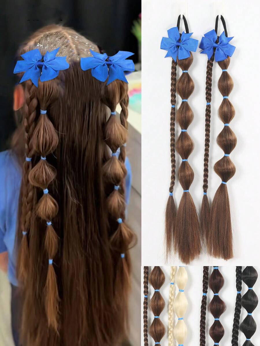 2pcs Cosplay Wig Braid Ponytail New Chinese Style Grip Bubble Braid Small Braid Hair For Kids