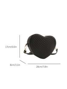 1 pieza Bolso pequeño de unicolor simple y elegante para niñas, nueva bolsa de mensajero de hombro con textura en forma de corazón, material de PU, bolso de corazón de niña de moda, bolso de mensajero de hombro a cuadros elegante y versátil con cierre de cremallera, muy adecuado para salidas y citas