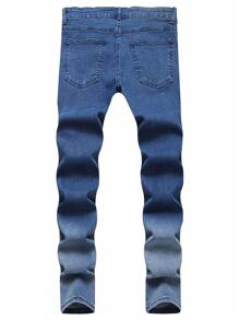 Men's Jeans Elastic Tight Casual Solid Color Ripped Skinny Pants