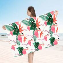 1pc Oversized Flamingo Printed Beach Towel, Extra Large Ultra Soft Quick Dry Beach Blanket - Skin-Friendly And Portable, Suitable For Fun Trips, Yoga, Picnics And Pool Parties