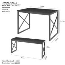 VECELO 3-Pieces Dining Table Set, Rectangle Dinette With 2 Benches, Metal Frame For Dining Room, Living Room, Small Space - Black - View 6