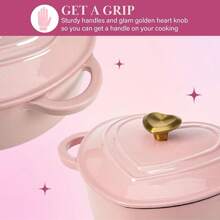 Local Warehouse Paris Hilton Enameled Cast Iron Dutch Oven Heart-Shaped Pot With Lid, Dual Handles, Works On All Stovetops, Oven Safe To 500 ° F, 2-Quart, Pink - 粉色 - 查看 3