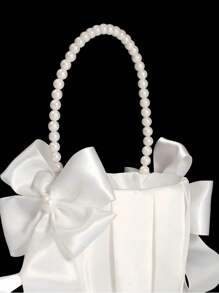 Satin White Bow Faux Pearl Wedding Flower Basket, Create A Romantic Wedding, Ideal For New Year Decoration And Gift-Giving