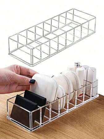 1pc Acrylic Transparent Desktop Cosmetic Organizer For Powder Compact Cosmetic Palette, Dust-Proof Drawer Storage Box, Makeup Tool Display Rack