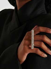 Bestselling New Geometric Dual-Finger Ring, Minimalist Adjustable Crystal Ring Suitable For Men And Women, Luxury Y2K Multi-Row Diamond Crystal Dual-Finger Ring, Openable Adjustable Personalized Ring, Party Jewelry, Valentine's Day Gift For Her, Fashionable Women's Long Bar Dual-Finger Ring