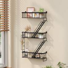 3-Tier New York Decorative Ladder Shelf, Room Organization, Wall Decor Floating Shelf Black Metal Shelves For Bedroom, Home Office Storage And Display, Room Decor
