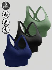 3pcs Women's Multi-Color Seamless Adjustable Padded Comfortable Breathable Anti-Shock Sports Yoga Bras