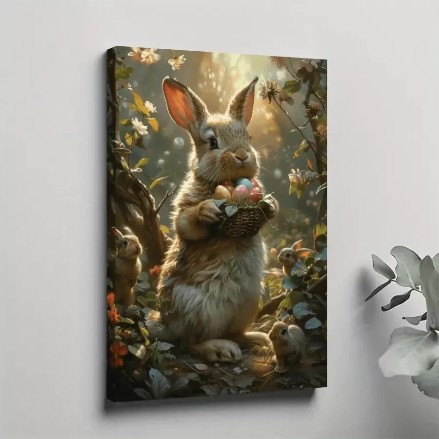 1 lienzo enmarcado para pared, bonito póster con estampado artístico divertido de conejo de Pascua, regalo ideal para dormitorio, sala de estar, pasillo, dormitorio, decoración de pared